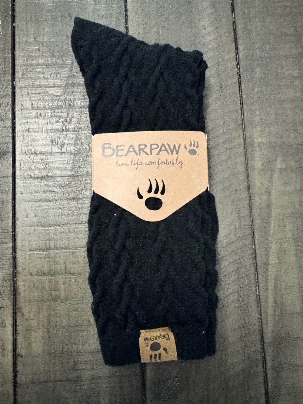 BearPaw Black Cable Knit Crew Socks 1 Pair